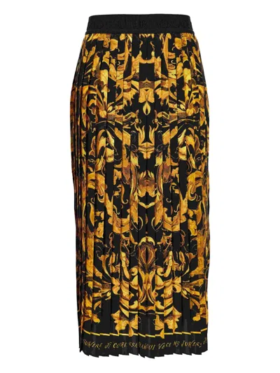 Versace Jeans Couture Baroque-print Pleated Midi Skirt In Black
