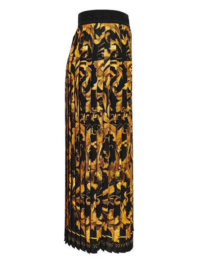 Versace Jeans Couture Baroque-print Pleated Midi Skirt In Black