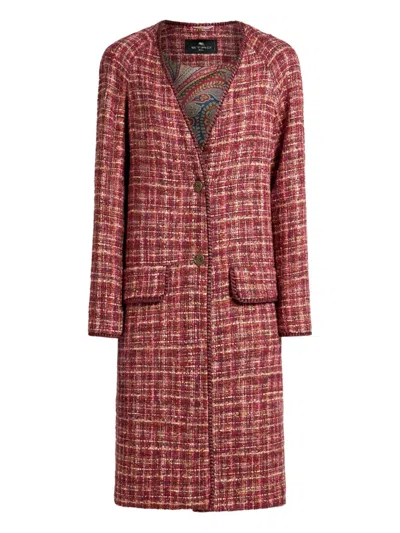 Etro Checked Cotton And Wool-blend Coat In Red