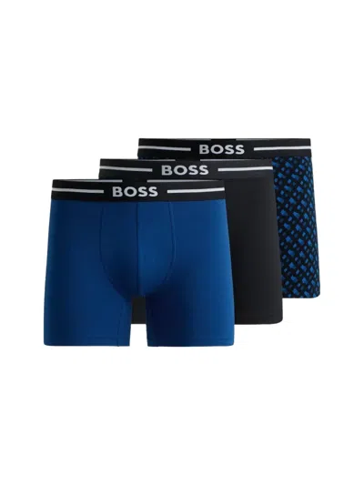 Hugo Boss Pack Of Three Boxers In Blue