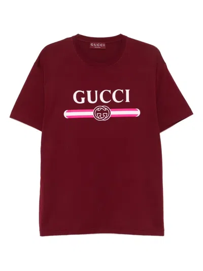 Gucci Burgundy Cotton Jersey Printed T-shirt In Red