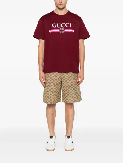 Gucci Burgundy Cotton Jersey Printed T-shirt In Red