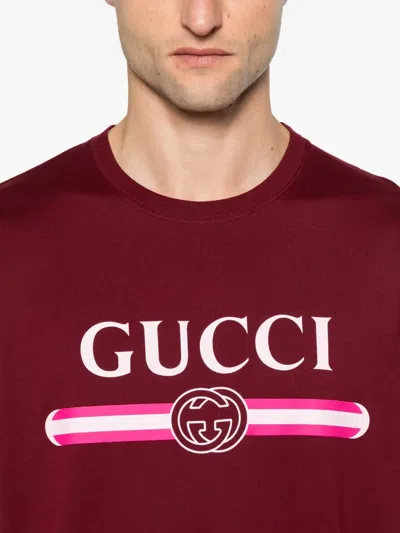 Gucci Burgundy Cotton Jersey Printed T-shirt In Red