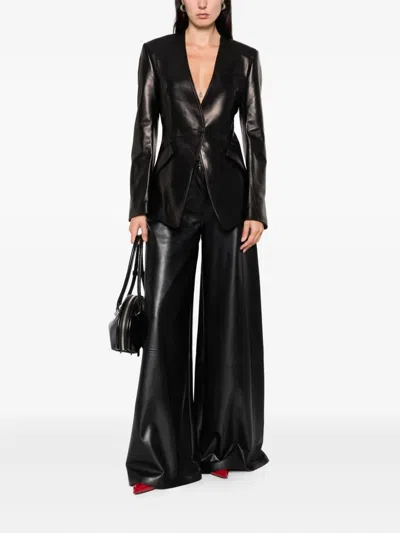 Alexander Mcqueen Single-breasted Calfskin Leather Jacket In Black