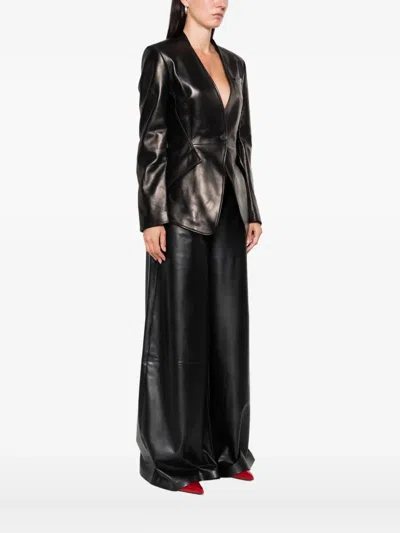 Alexander Mcqueen Single-breasted Calfskin Leather Jacket In Black