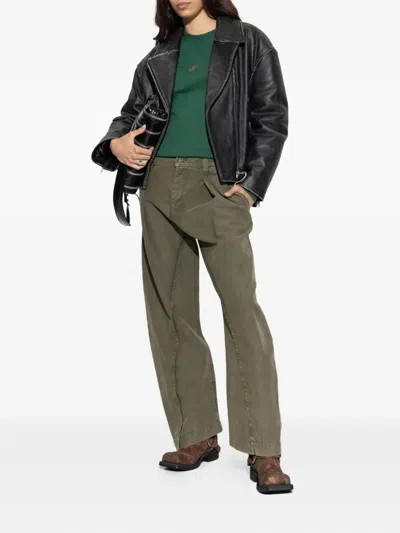 Jw Anderson Round Neck Long Sleeve T-shirt In Green