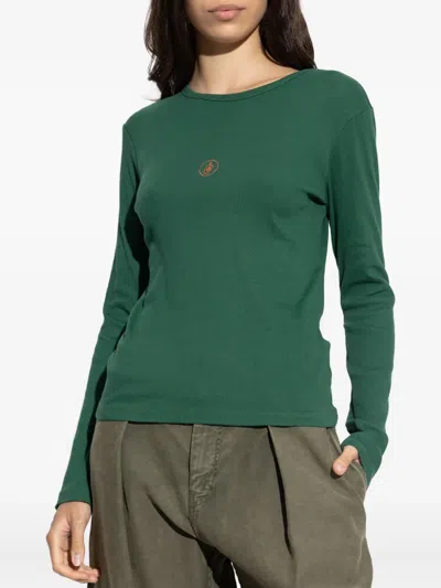 Jw Anderson Round Neck Long Sleeve T-shirt In Green