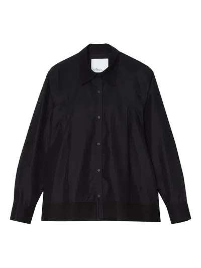 3.1 Phillip Lim Black Long Sleeve Flounce Hem Shirt In Black
