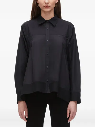 3.1 Phillip Lim Black Long Sleeve Flounce Hem Shirt In Black