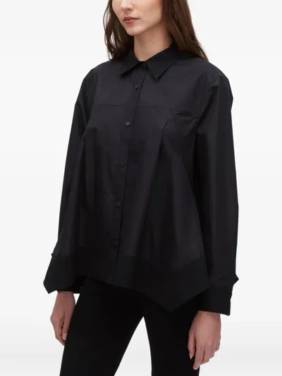 3.1 Phillip Lim Black Long Sleeve Flounce Hem Shirt In Black