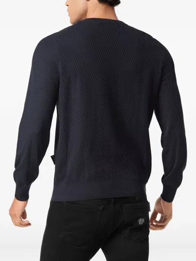 Philipp Plein Oversize Rhinestone Logo Sweatshirt With Ribbed Cuffs And Hem In Black