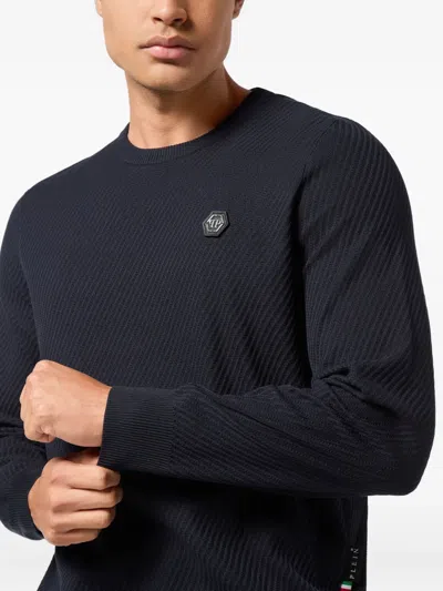 Philipp Plein Oversize Rhinestone Logo Sweatshirt With Ribbed Cuffs And Hem In Black