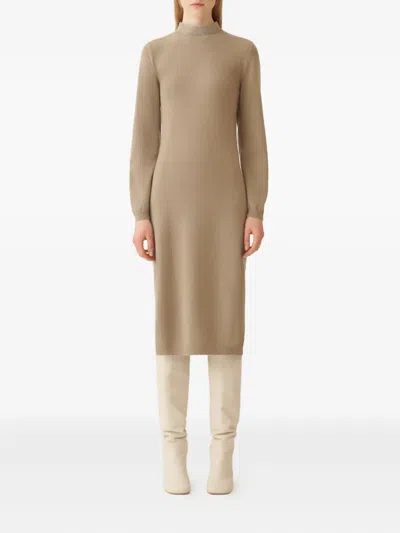 Fabiana Filippi High-neck Long-sleeve Dress In Brown