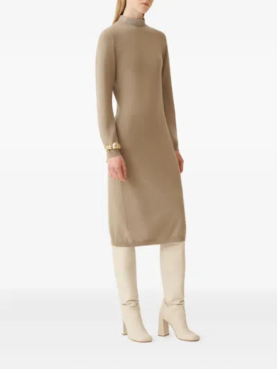 Fabiana Filippi High-neck Long-sleeve Dress In Brown