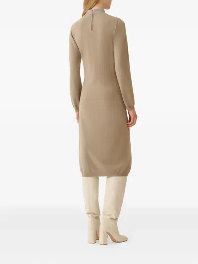 Fabiana Filippi High-neck Long-sleeve Dress In Brown