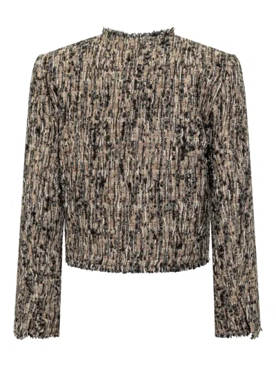 Iro Cropped Frayed Edges Long Sleeves Textured Fabric In Brown