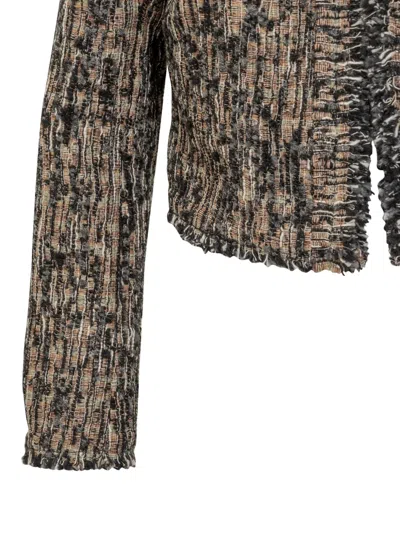 Iro Cropped Frayed Edges Long Sleeves Textured Fabric In Brown