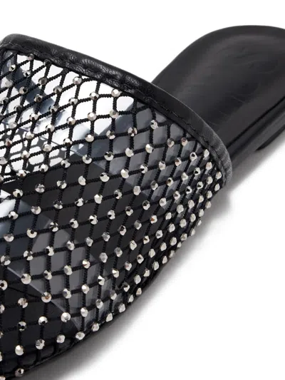 Schutz Crystal-embellished Mesh Flat Mules In Black
