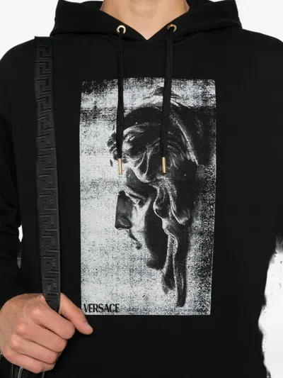 Versace Statue-print Cotton Hoodie In Black
