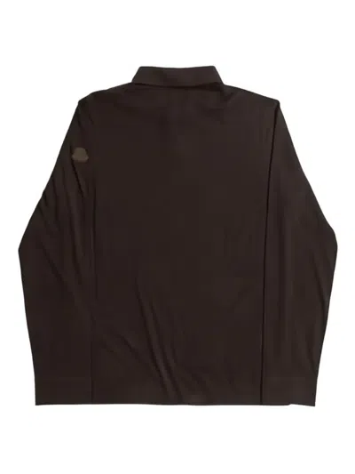 Moncler Logo-appliqué Long-sleeve Polo Shirt In Brown