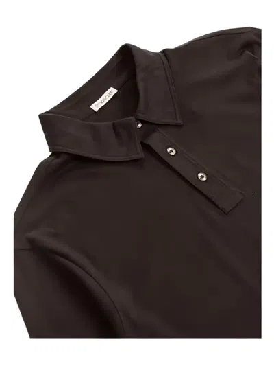Moncler Logo-appliqué Long-sleeve Polo Shirt In Brown