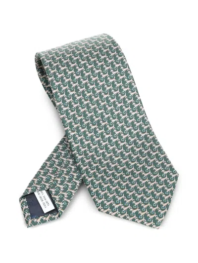 Ferragamo Dachshund Print Silk Tie Ties And Bow Ties Green In Green
