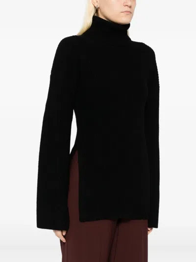 Totême Merino Slit Sleeve Sweatshirt In Black