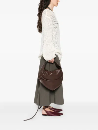 Federico Cina Shoulder Bag In Smooth Calfskin Leather In Brown