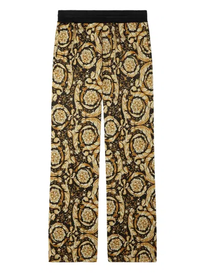 Versace Barocco Jacquard Track Pants In Brown