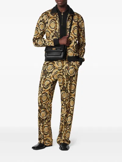 Versace Barocco Jacquard Track Pants In Brown