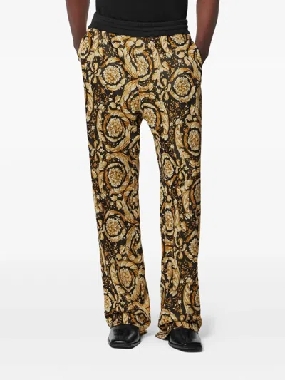 Versace Barocco Jacquard Track Pants In Brown