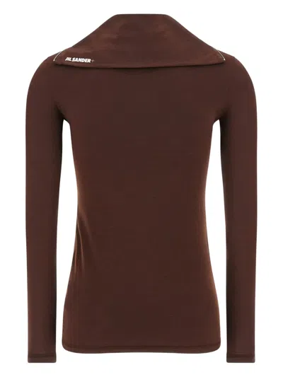 Jil Sander Half-zip T-shirt High Collar In Brown