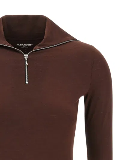 Jil Sander Half-zip T-shirt High Collar In Brown