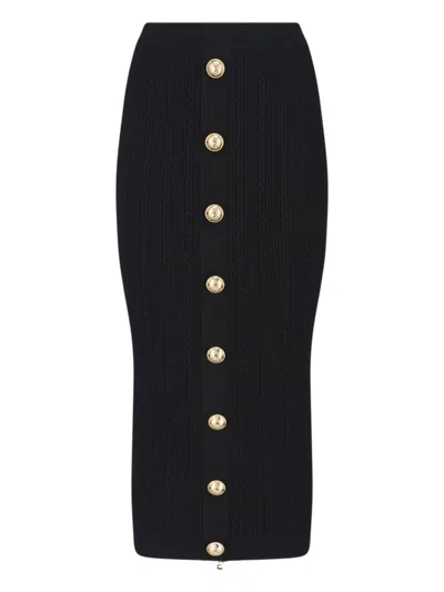 Balmain Ribbed Black Midi Skirt