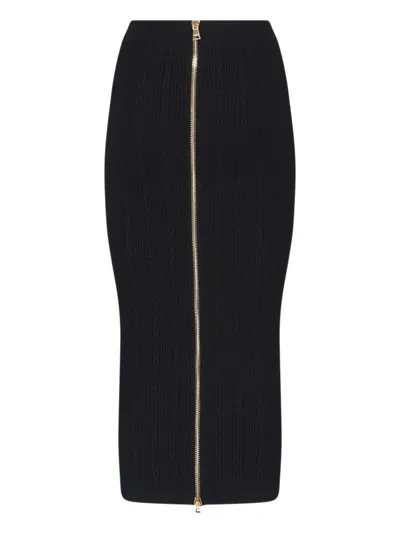 Balmain Ribbed Black Midi Skirt