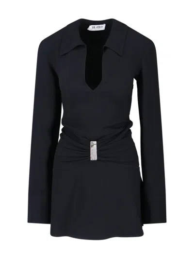 Attico Mini Dress With Deep V-neck In Black