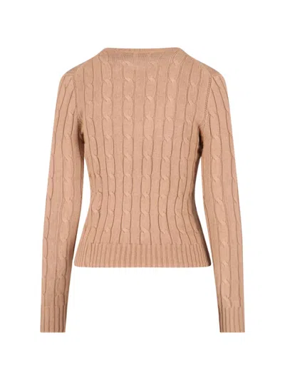 Polo Ralph Lauren Cable Knit Beige Sweater With Logo Embroidery In Nude
