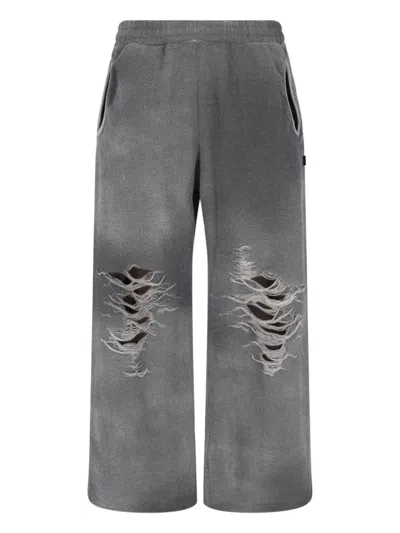 Diesel Track Pants With Distressed Front In Gray