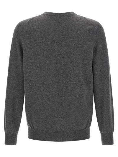 Brunello Cucinelli Cashmere Crew Neck Sweater With Ribbed Cuffs And Hem In Gray