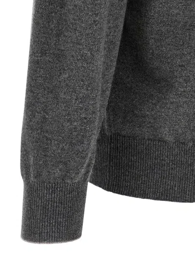 Brunello Cucinelli Cashmere Crew Neck Sweater With Ribbed Cuffs And Hem In Gray