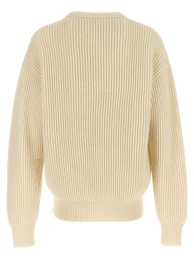 Jil Sander Oversized Crew Neck Sweater With Ribbed Texture In Gold