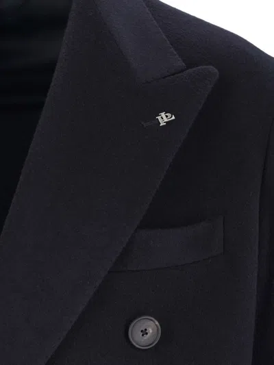 Tagliatore Black Double-breasted Coat With Four Pockets In Blue