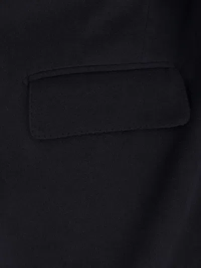 Tagliatore Black Double-breasted Coat With Four Pockets In Blue