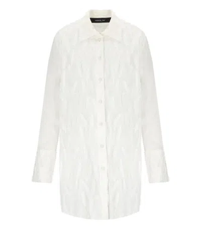 Federica Tosi Embroidered Fringe White Shirt With Leaf Motif In White