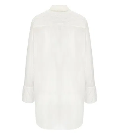 Federica Tosi Embroidered Fringe White Shirt With Leaf Motif In White