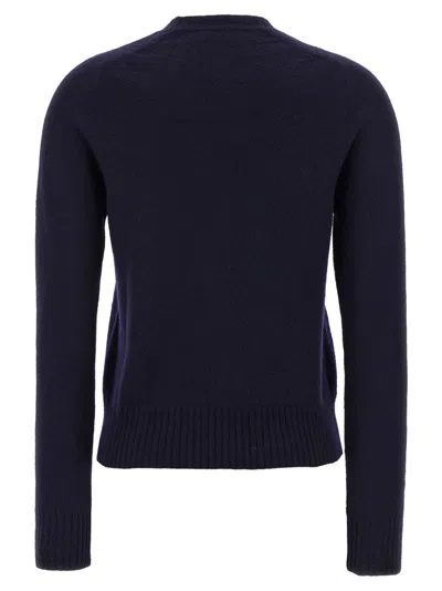 Jil Sander Crewneck Wool Sweater With Cuffed Sleeves In Blue