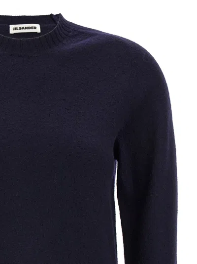 Jil Sander Crewneck Wool Sweater With Cuffed Sleeves In Blue