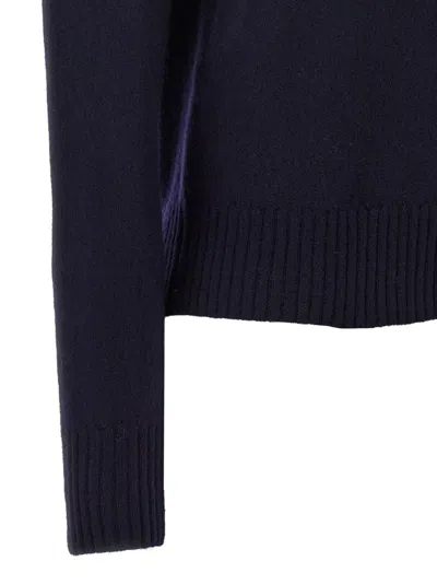 Jil Sander Crewneck Wool Sweater With Cuffed Sleeves In Blue