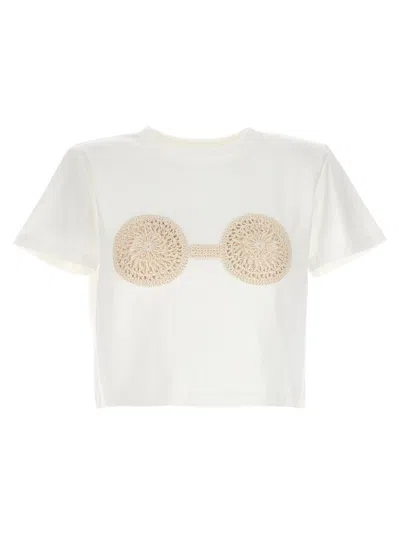 Magda Butrym Cropped Cotton T-shirt With Unique Front Embroidery