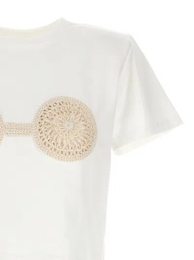 Magda Butrym Cropped Cotton T-shirt With Unique Front Embroidery